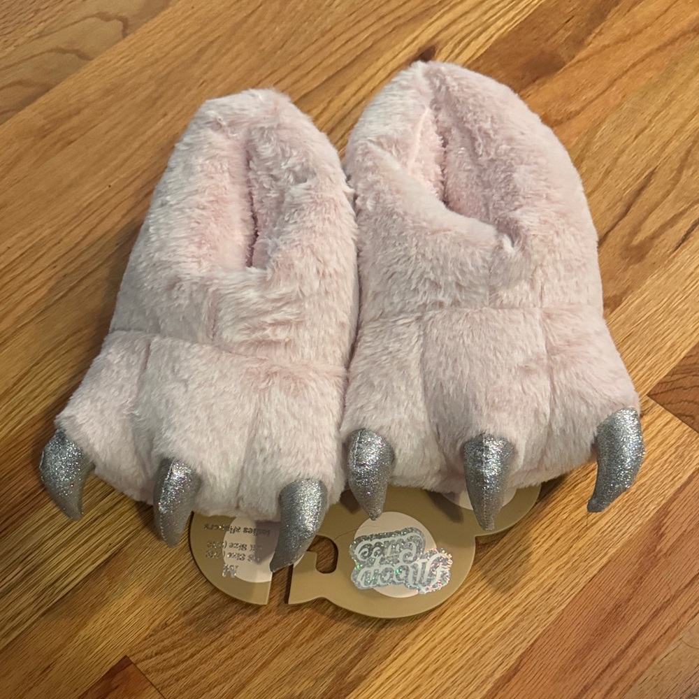 Pink and Silver Monster Paw Slippers